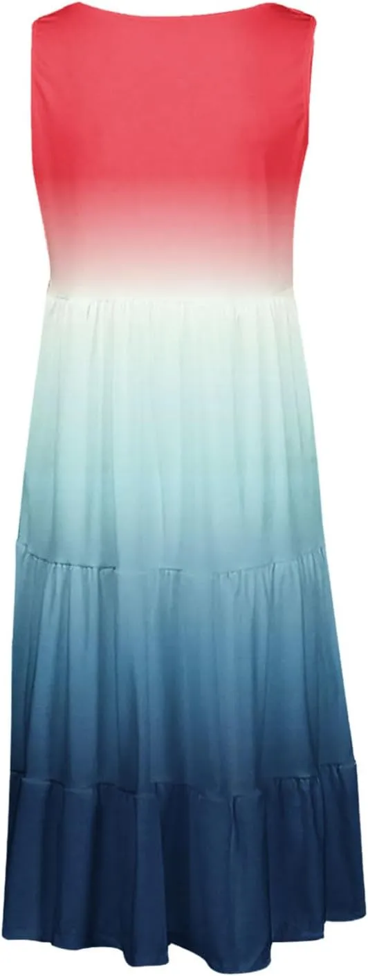 jsaierl Women's Sleeveless Ruffle Mini Dress Fashion Gradient Tank Cami Dress Summer Flowy High Waited A Line Tie Dye Dresses