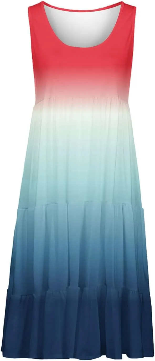 jsaierl Women's Sleeveless Ruffle Mini Dress Fashion Gradient Tank Cami Dress Summer Flowy High Waited A Line Tie Dye Dresses