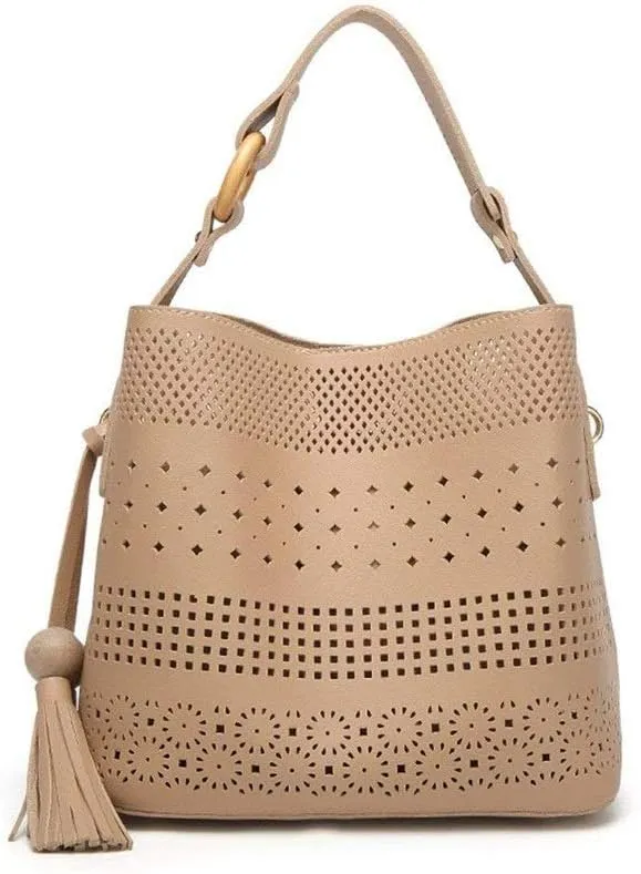 JSEIAJB Bucket Fashion Bag, Versatile Diagonal Shoulder Bag, Leisure Large Capacity Bag, Hollow