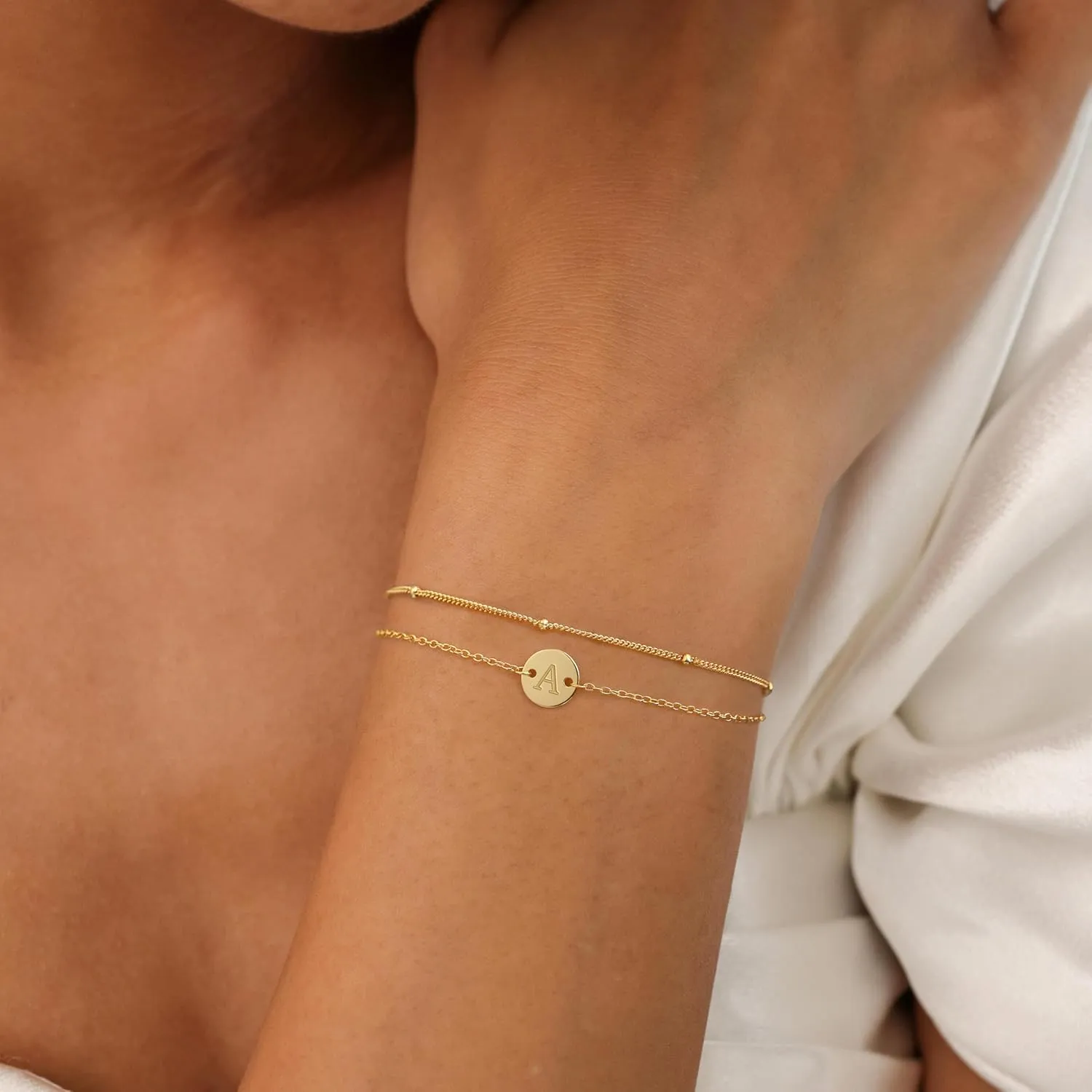 JSJOY S925 Initial Bracelet Stack Birthday Gifts for Women 925 Sterling Silver Bracelets for Women Trendy Letter A-Z Gold Bracelets for Women Gifts