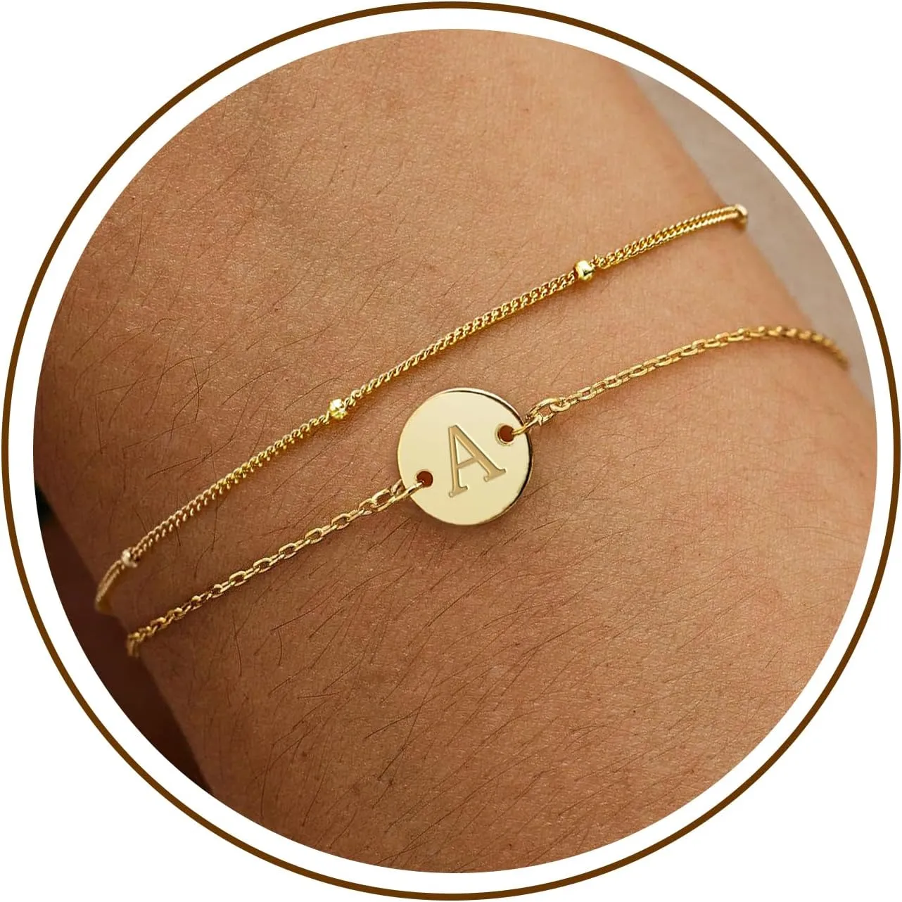 JSJOY S925 Initial Bracelet Stack Birthday Gifts for Women 925 Sterling Silver Bracelets for Women Trendy Letter A-Z Gold Bracelets for Women Gifts