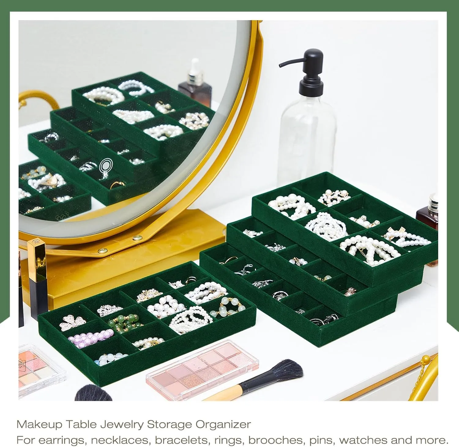 Junkin 12 Pcs Jewelry Tray Velvet Stackable Jewelry Organizer Trays Divided Earring Accessories Storage Containers Box