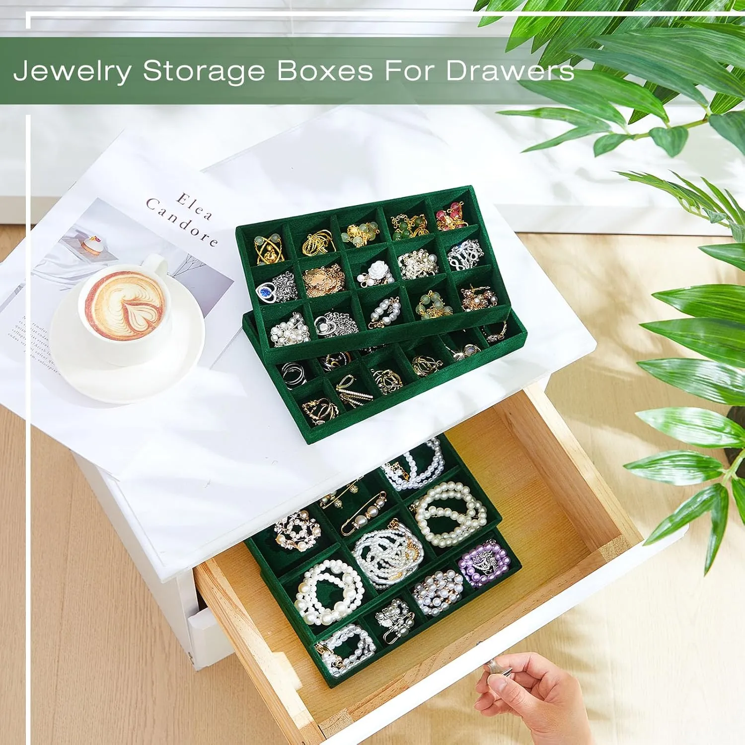 Junkin 12 Pcs Jewelry Tray Velvet Stackable Jewelry Organizer Trays Divided Earring Accessories Storage Containers Box