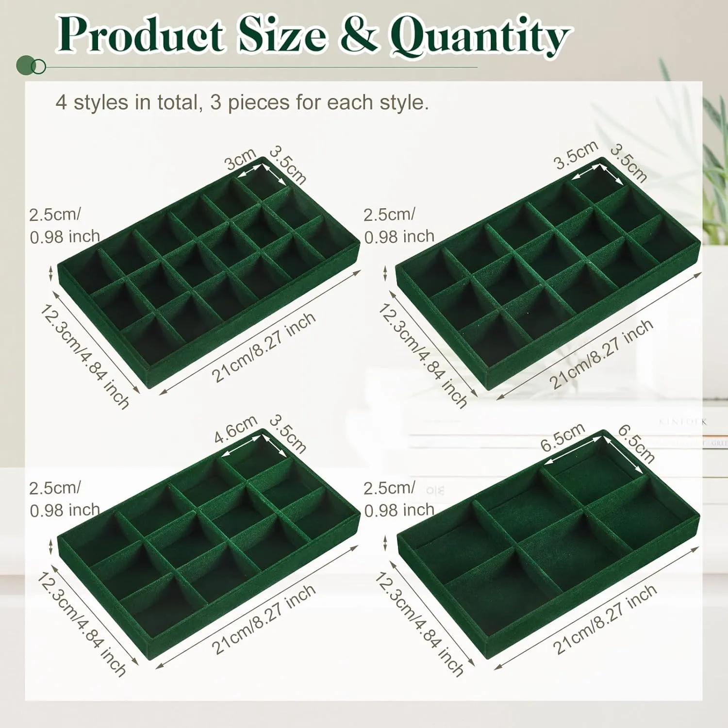 Junkin 12 Pcs Jewelry Tray Velvet Stackable Jewelry Organizer Trays Divided Earring Accessories Storage Containers Box