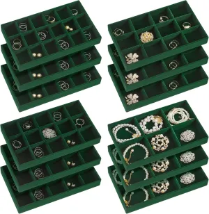 Junkin 12 Pcs Jewelry Tray Velvet Stackable Jewelry Organizer Trays Divided Earring Accessories Storage Containers Box