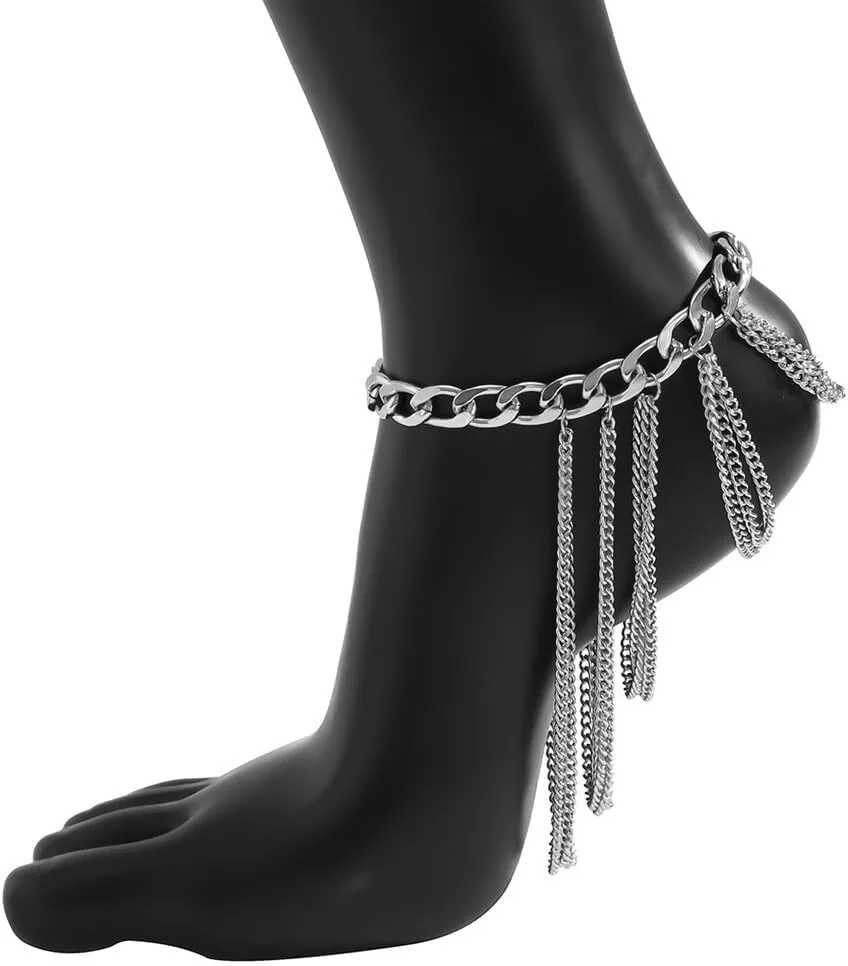 Katutude 2 Pcs Ankle Bracelets for Women Girls, Waterproof Anklets Metal Chain Adjustable Ankle Bracelets Body Jewelry for Summer Beach