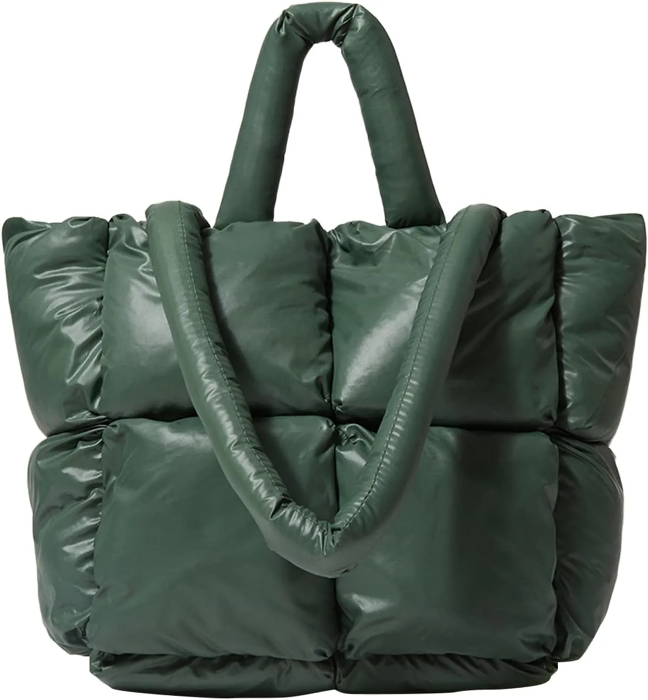 Ladies Large Quilted Tote Bag Winter Soft Quilted Shoulder Bag Down Shoulder Bags Ladies Handbag Small (Green, One Size)
