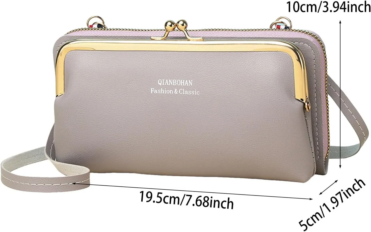 Ladies New Leather Zipper Crossbody Handbag Fashionable Solid Color Compartment Crossbody Shoulder Bag (Khaki, One Size)