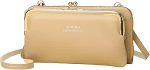 Ladies New Leather Zipper Crossbody Handbag Fashionable Solid Color Compartment Crossbody Shoulder Bag (Khaki, One Size)