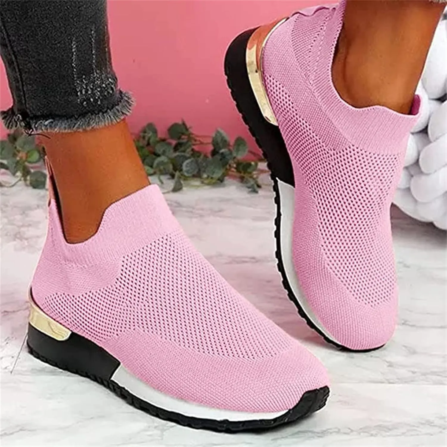 Ladmiple Gym Shoes For Women Workout Memory Foam Slip On Walking Shoes Casual Comfort Fashion Tennis Running Sneakers