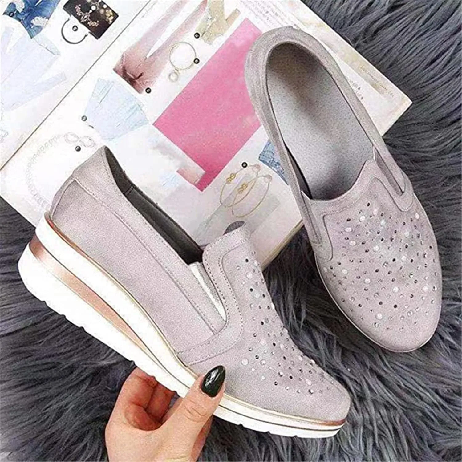 Ladmiple Shoes For Women Sneakers Trendy Slip On Running Shoes Non Slip Walking Shoes Gym Fashion Platform Tennis Shoes