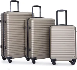 Lightweight 3 Piece Luggage Set, Durable ABS Material, 20/24/28-Inch Spinner Suitcases, Convenient Gold Design