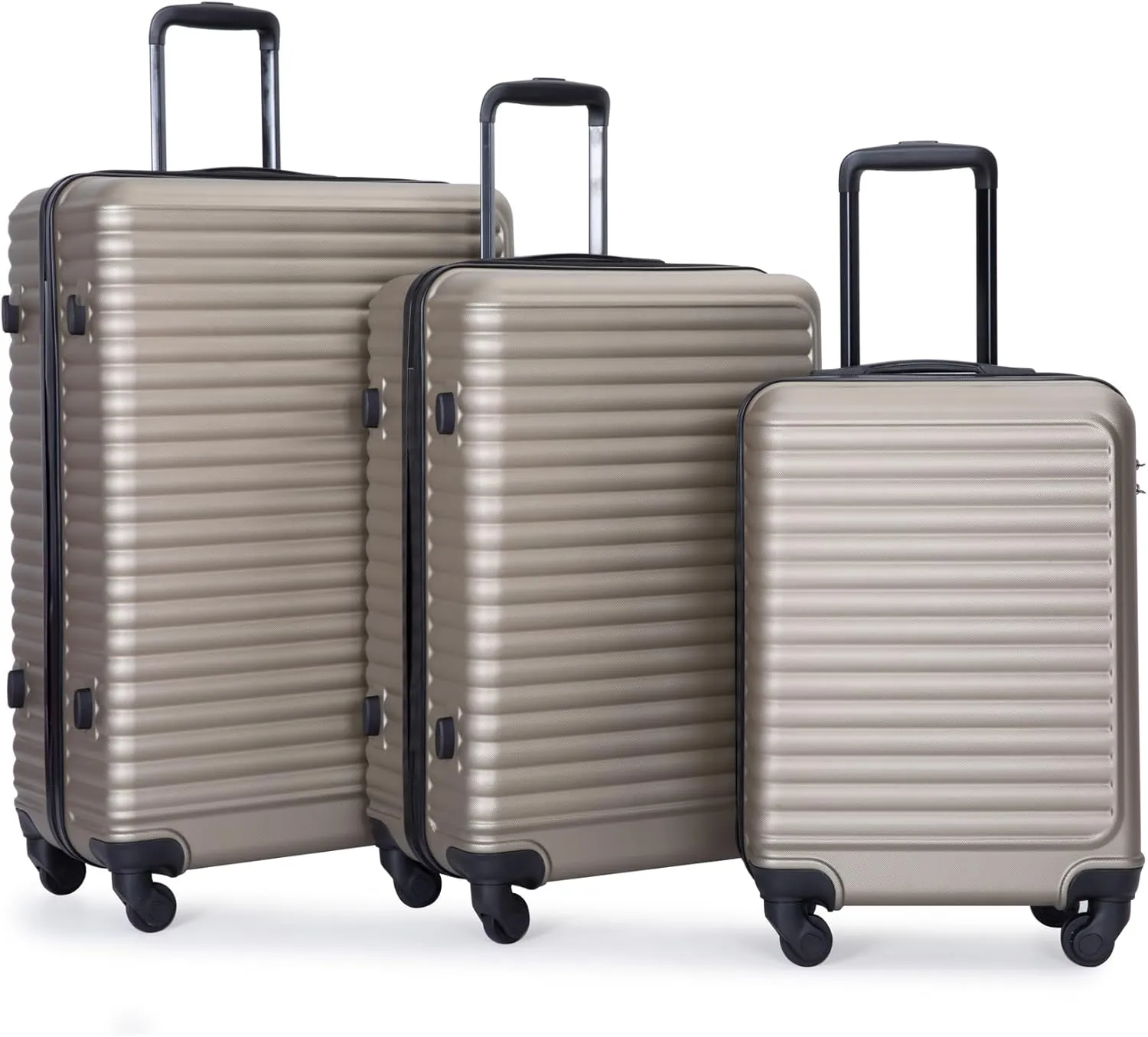 Lightweight 3 Piece Luggage Set, Durable ABS Material, 20/24/28-Inch Spinner Suitcases, Convenient Gold Design