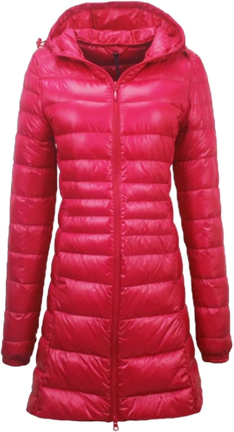 Lightweight Jacket Women Women's Solid Color Mid Length Hooded Down Jacket With Drawstring Slim Fit Womens Black