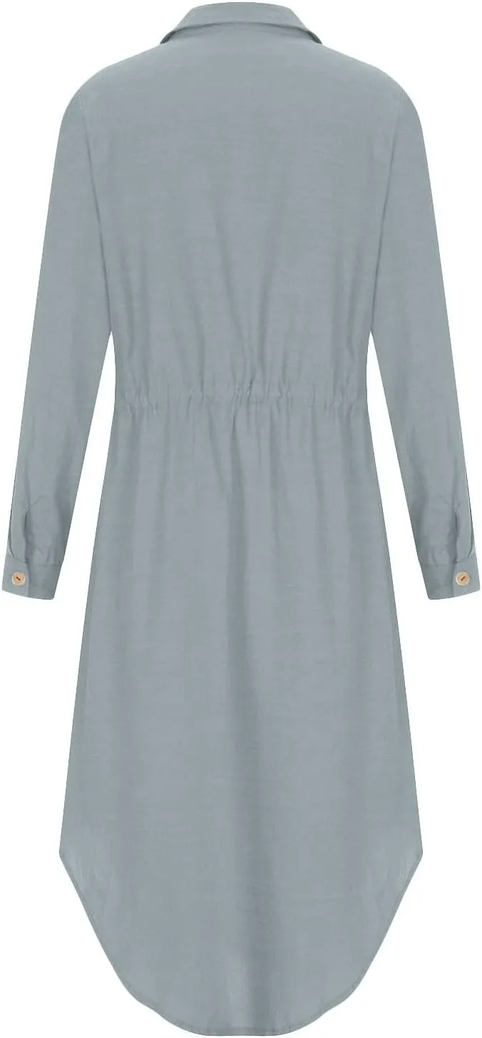 Linen Cotton Shirt Dresses for Women Button Down Drawstring Casual Dress Plain Long Maxi Dress Trendy Ladies Outfits
