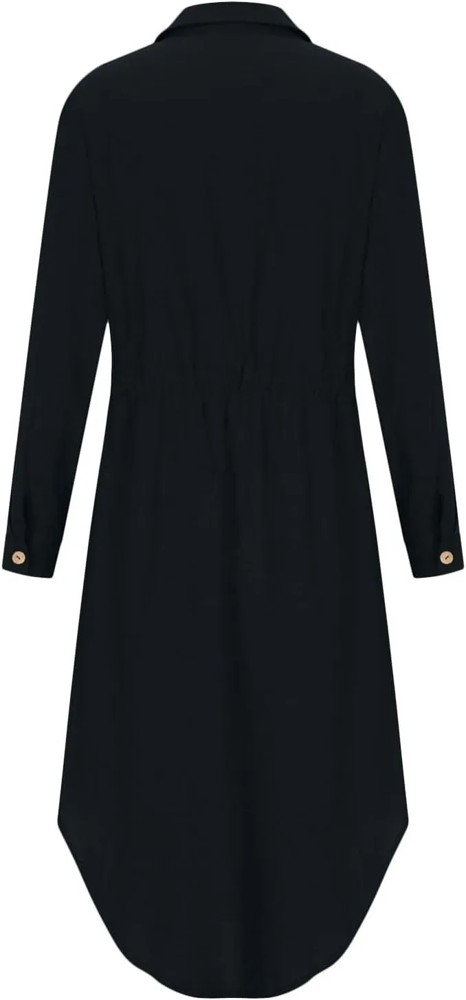Linen Cotton Shirt Dresses for Women Button Down Drawstring Casual Dress Plain Long Maxi Dress Trendy Ladies Outfits