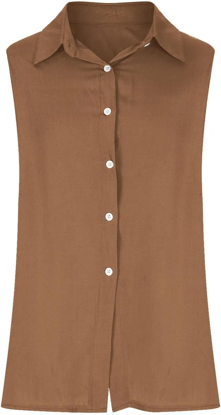 Linen Tank Tops for Women Button Down Sleeveless Shirts Collared V Neck Loose Blouse Summer Casual Lightweight Tees