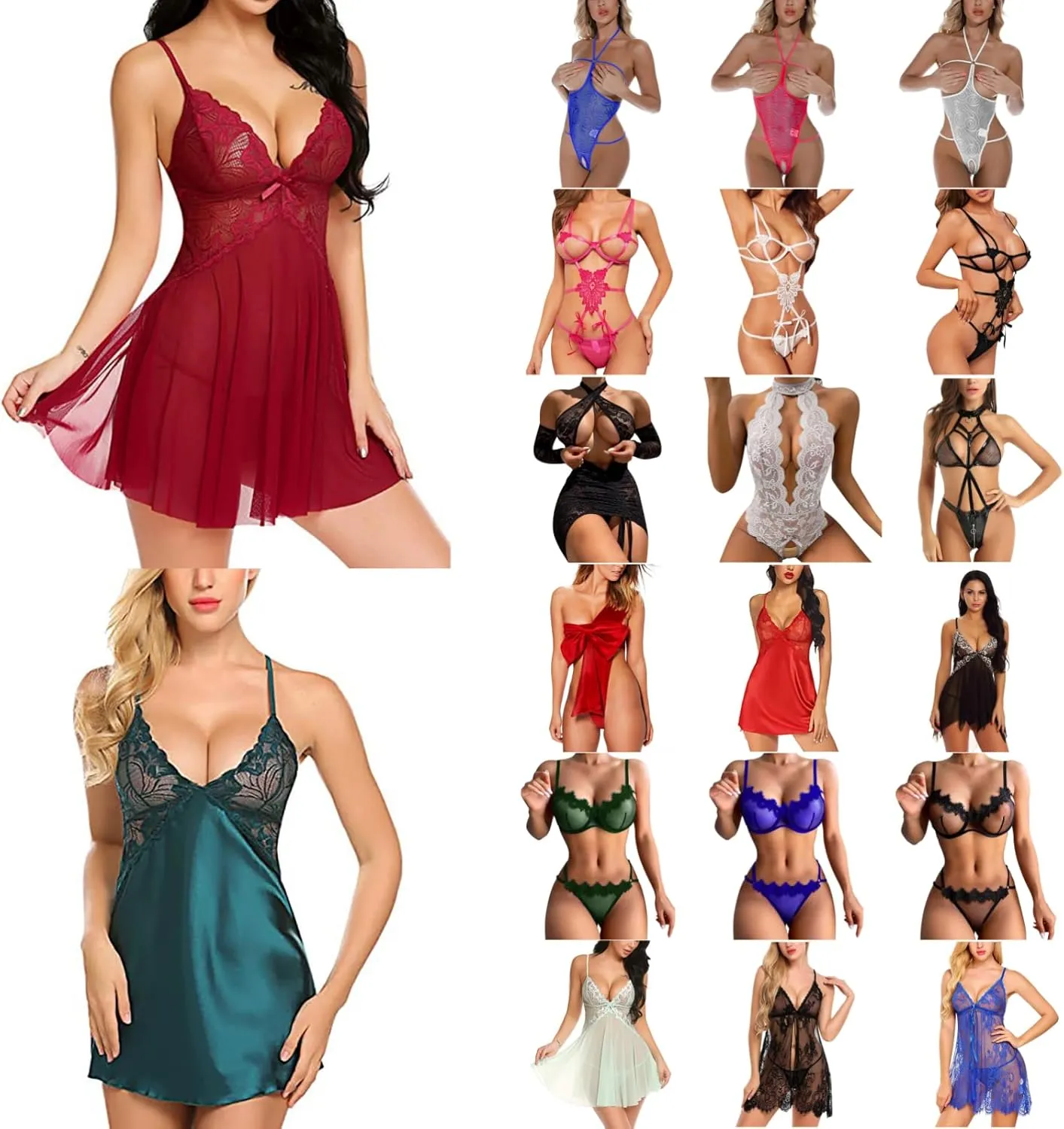 Lingerie Sets for Women Sexy Deep V Lace Underwear Suit Cut Out Embroidery Bodysuit Open Front Naughty Nightgown