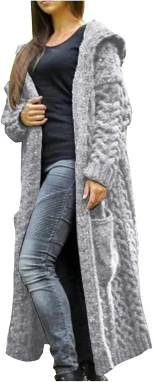 Long Loose Sweater Cardigan Winter Coat Hooded Women Solid Knitted Solid Pocket Women's Coat Women Open