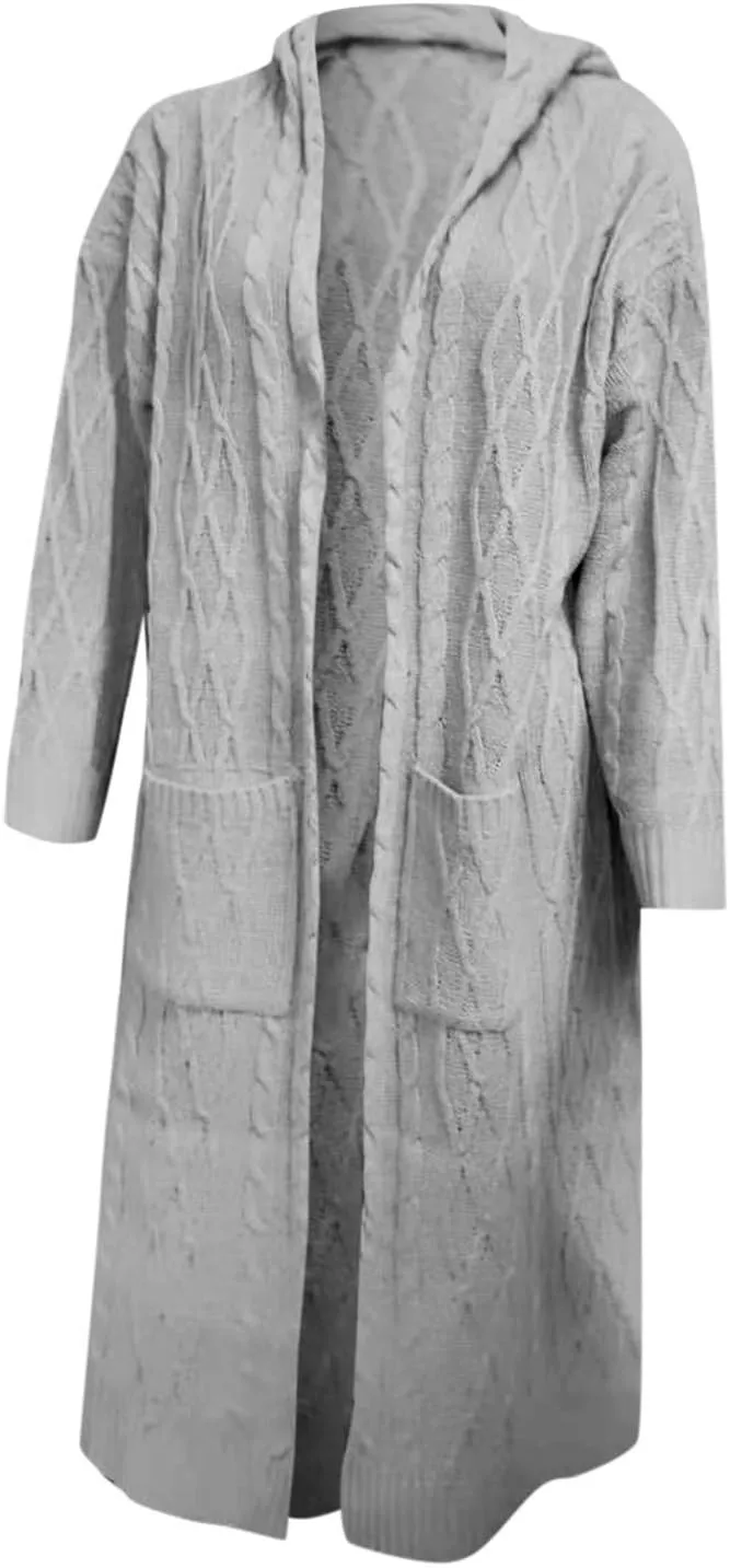 Long Loose Sweater Cardigan Winter Coat Hooded Women Solid Knitted Solid Pocket Women's Coat Women Open