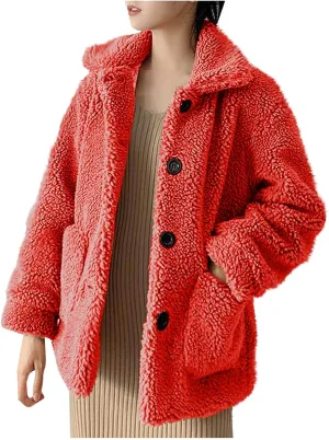 Long Winter Coats for Women Long Sleeve Hoodless Fleece Jackets Casual Loose Heated Coat with Pockets Outerwear