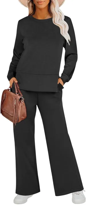Lounge Sets for Women 2 Piece Sets Travel Outfits Crewneck Sweatshirts Pullover