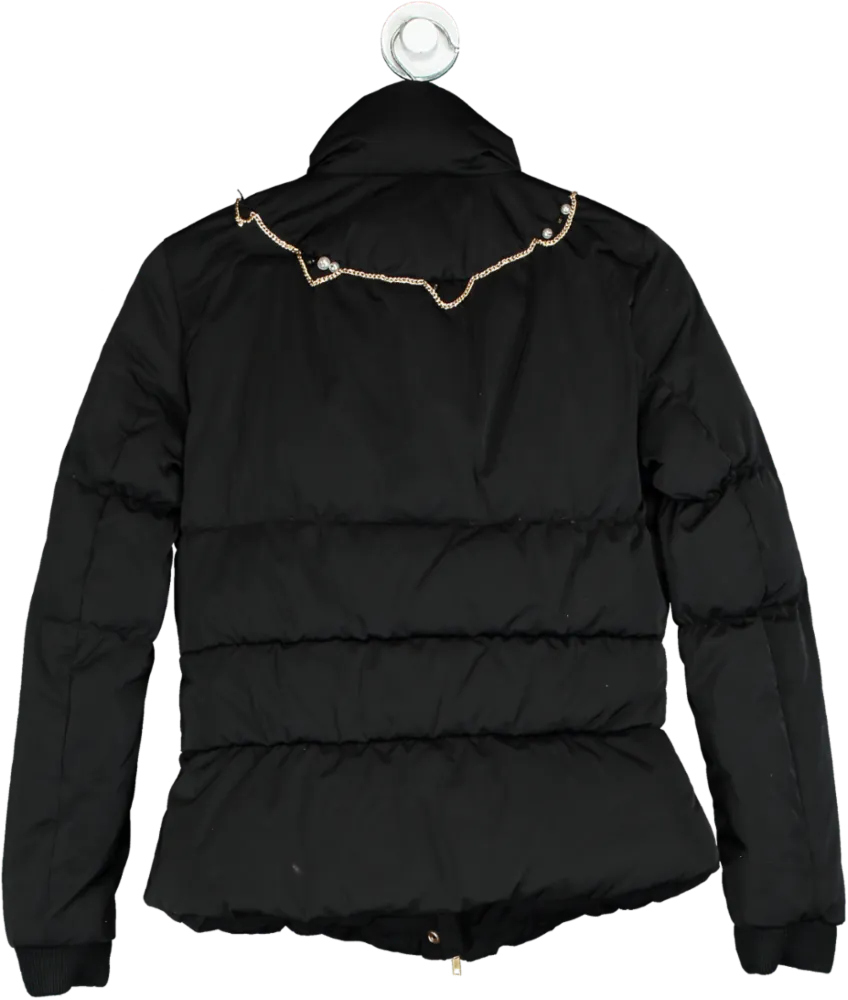 Love Moschino Black Quilted Jacket with Pearl & Chain Detail UK 12
