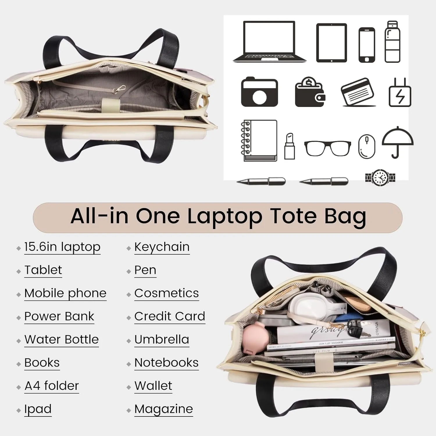 LOVEVOOK Laptop Bag for Women 15.6 Inch Laptop Tote Work Bag Professional Leather Computer Briefcase Waterproof Handbag Shoulder Bag Large Capacity Business Teacher Office Bag Crossbody Purse