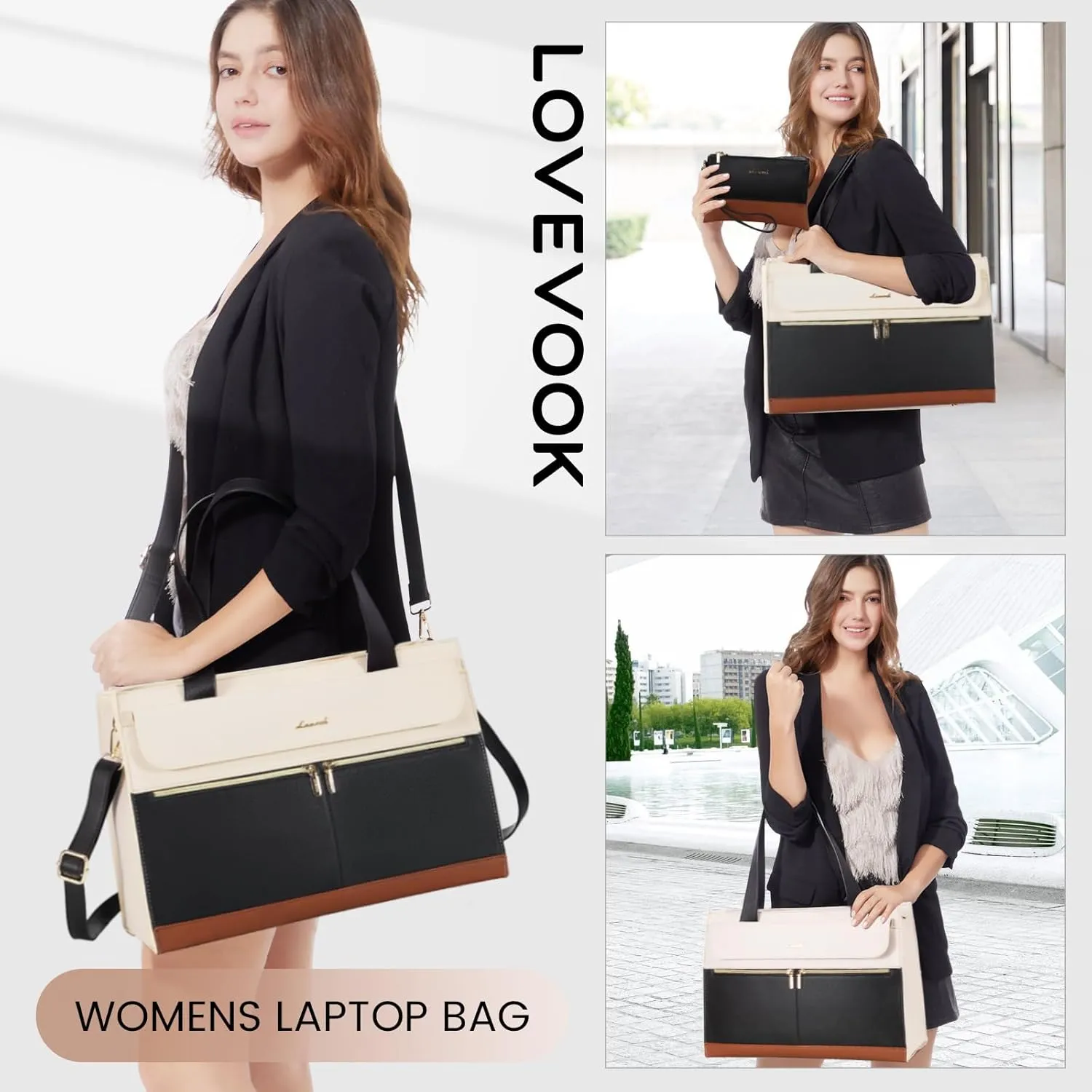 LOVEVOOK Laptop Bag for Women 15.6 Inch Laptop Tote Work Bag Professional Leather Computer Briefcase Waterproof Handbag Shoulder Bag Large Capacity Business Teacher Office Bag Crossbody Purse