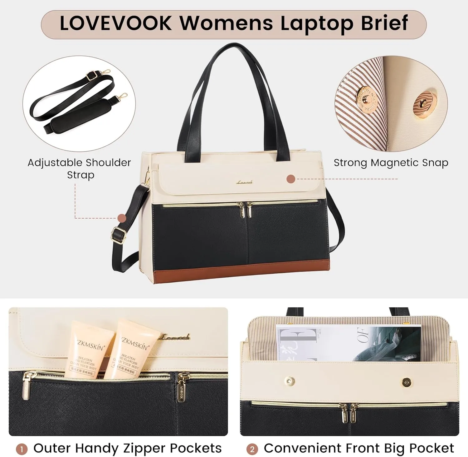 LOVEVOOK Laptop Bag for Women 15.6 Inch Laptop Tote Work Bag Professional Leather Computer Briefcase Waterproof Handbag Shoulder Bag Large Capacity Business Teacher Office Bag Crossbody Purse