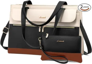 LOVEVOOK Laptop Bag for Women 15.6 Inch Laptop Tote Work Bag Professional Leather Computer Briefcase Waterproof Handbag Shoulder Bag Large Capacity Business Teacher Office Bag Crossbody Purse