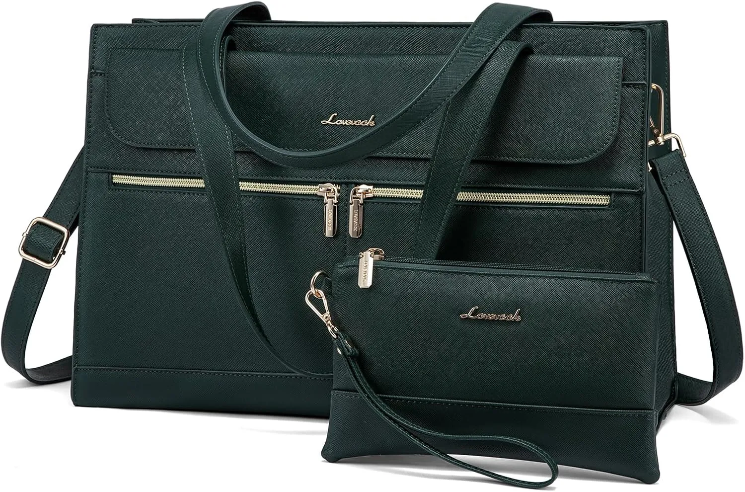 LOVEVOOK Laptop Bag for Women 15.6 Inch Tote Work Professional Leather Computer Briefcase Waterproof Handbag Shoulder Large Capacity Business Teacher Office Crossbody Purse, 131# Dark Green