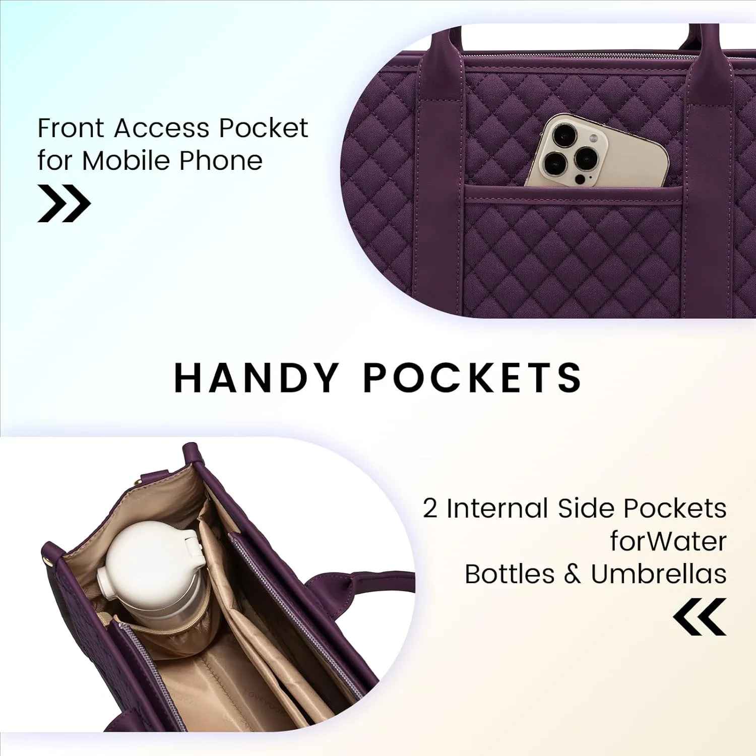 LOVEVOOK Laptop Bags for Women, 15.6 inch Waterproof Work Tote Bag with Clutch, Professional Teacher Computer Purse Lightweight Shoulder Bag Travel, Quilted Purple