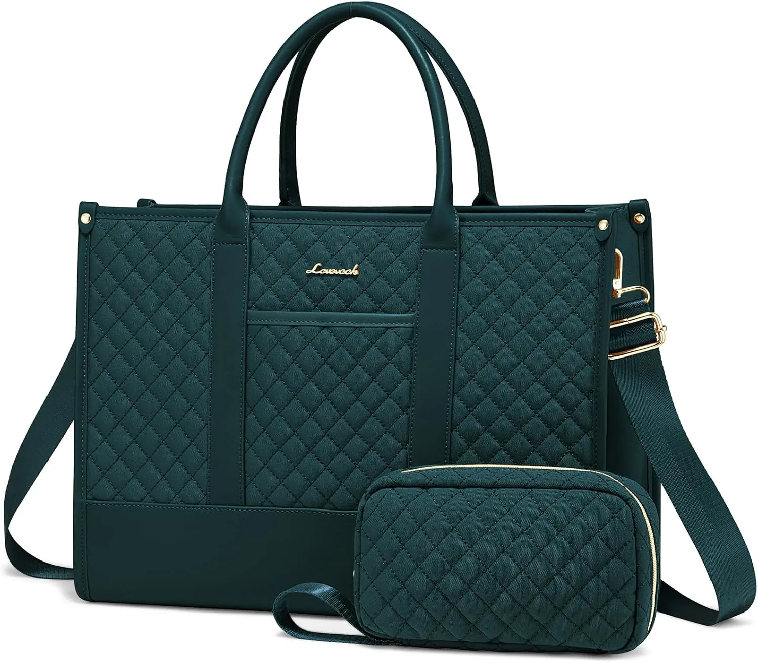 LOVEVOOK Laptop Bags for Women, 17 inch Waterproof Work Tote Bag with Clutch, Professional Teacher Computer Purse Lightweight Shoulder Bag Travel, green