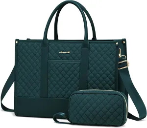 LOVEVOOK Laptop Bags for Women, 17 inch Waterproof Work Tote Bag with Clutch, Professional Teacher Computer Purse Lightweight Shoulder Bag Travel, green