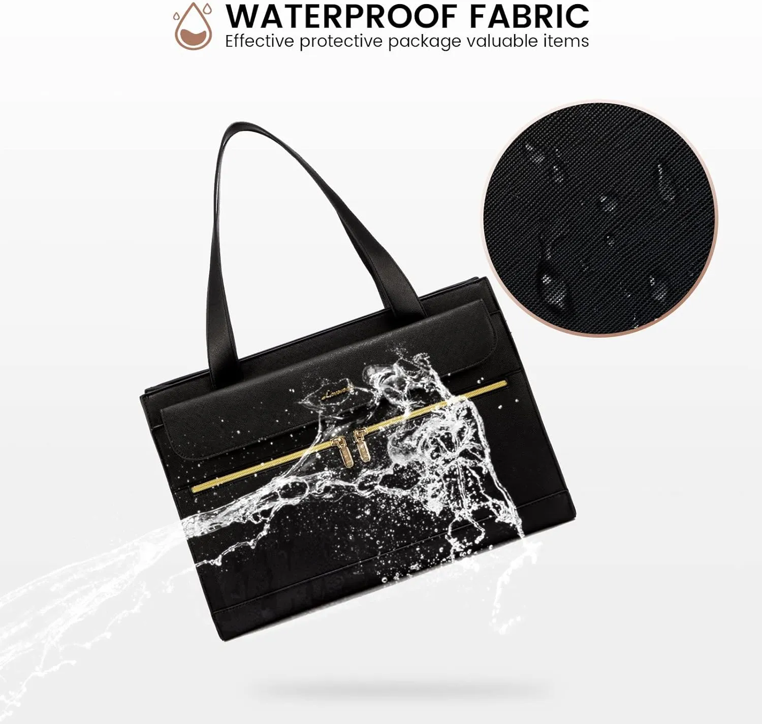 LOVEVOOK Laptop Tote for Women - 15.6 Inch Professional Leather Computer Briefcase, Waterproof Handbag, Large Capacity Business Teacher Office Bag, Crossbody Purse - Black