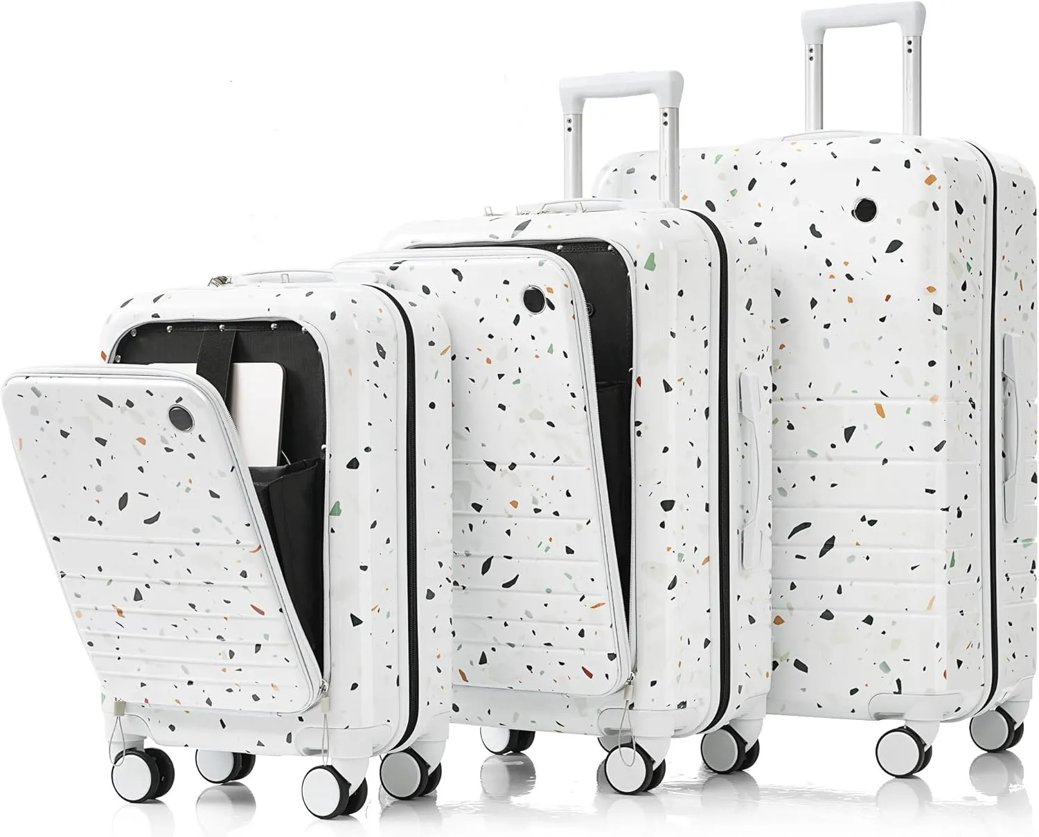 Luggage Set of 3, 20-28 inch with USB Port, Convenient Front Opening, Durable Hard Shell, Starry Sky White