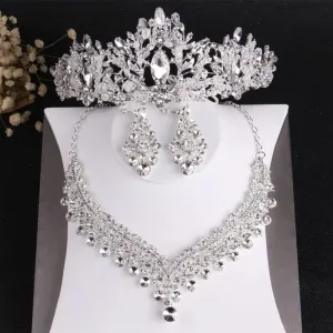 Luxury Crystal Beads Bridal Jewelry Rhinestone Tiaras Crown Necklace Earrings Wedding African Hair Jewelry EE7BM (3)