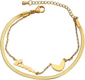 Luxury Famous Jewelry Heart Letter Love Anklet Women Gold Color Stainless Steel Ladies Jewelry Not Fade