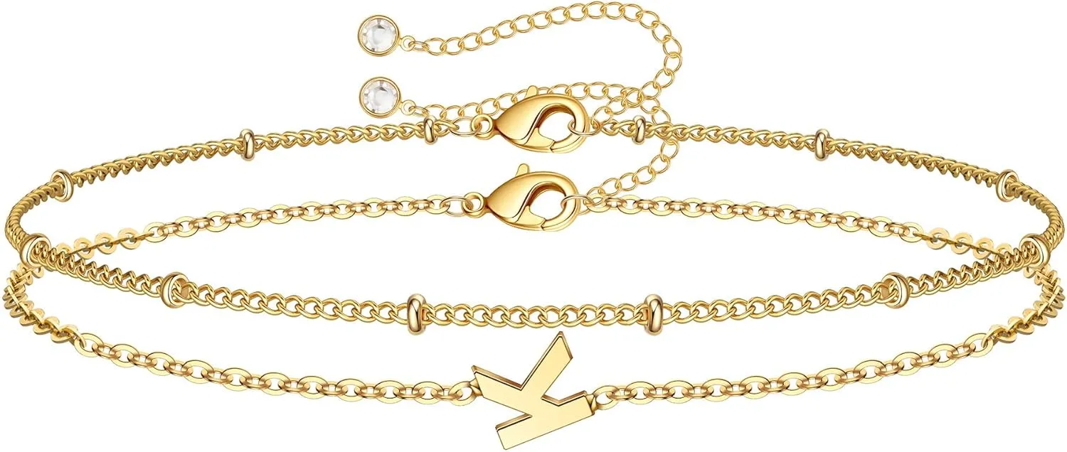 M MOOHAM Initial Bracelets for Women - Layered Letter Bracelet Initial A-Z Charm, Dainty Gold/Silver/Rose Gold Jewelry for Women Birthday Gifts Personalized Gold Jewelry Initial Bracelets