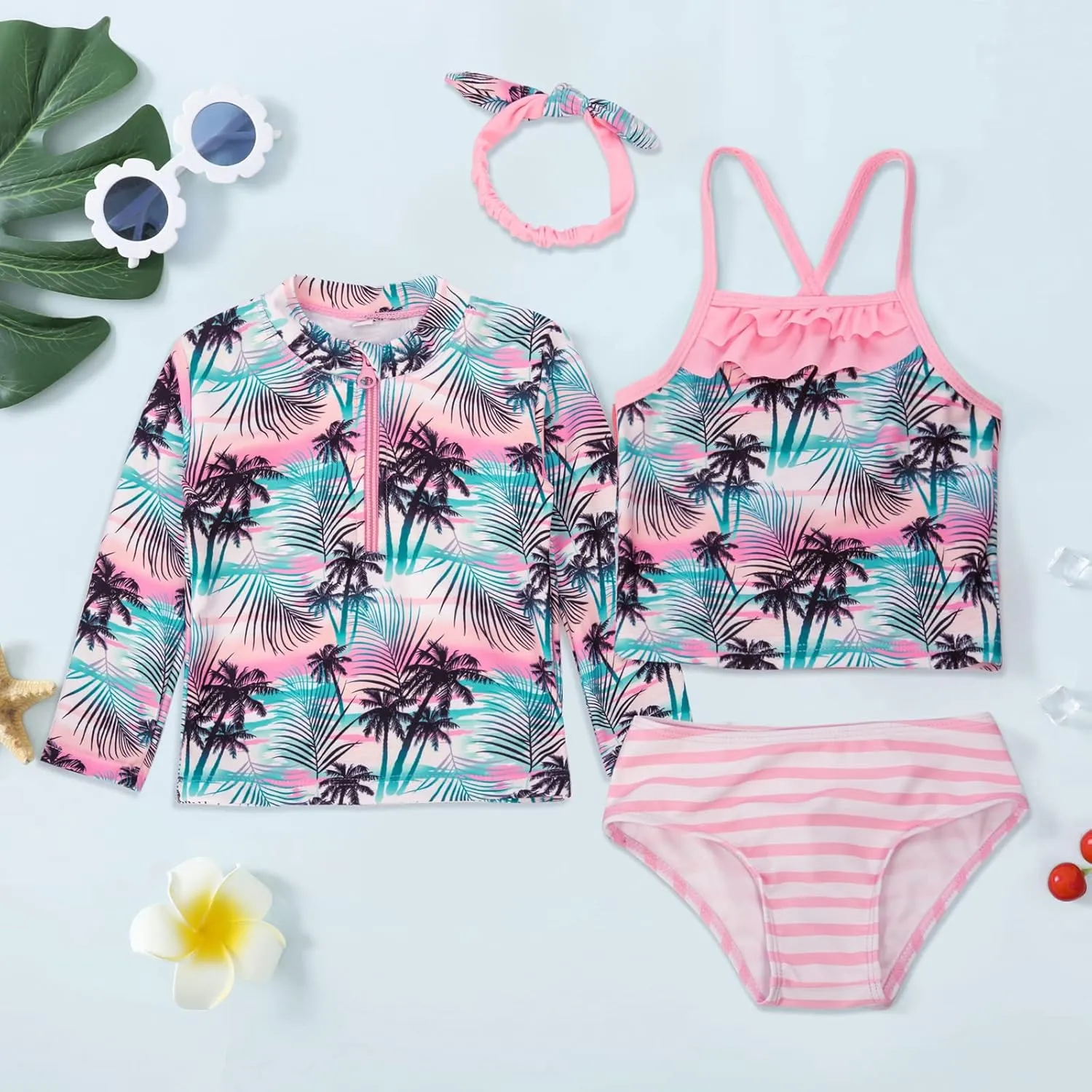Maacie Baby Girls' 4-Piece Swimsuits Sets Toddler Girl Bathing Suit Bikini Sets