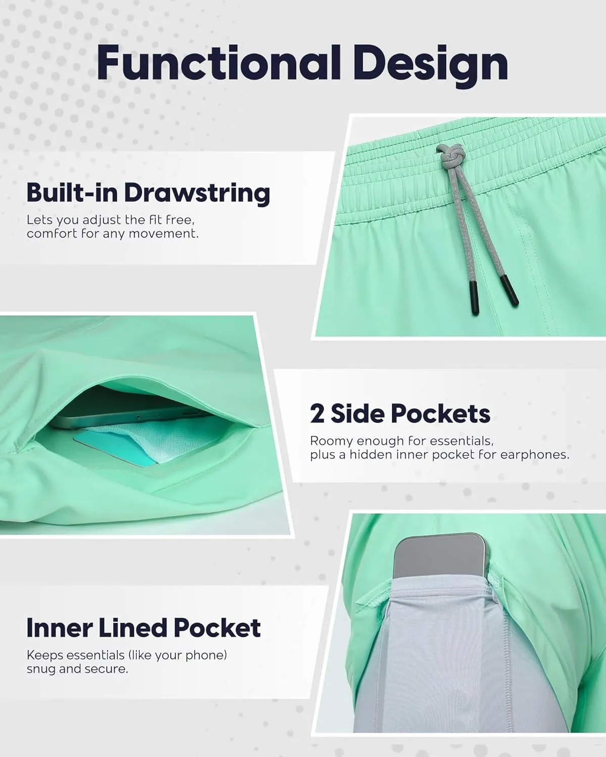 maamgic Men's 5'' Athletic Shorts 2 in 1 Running Shorts Recycled Polyester Workout Shorts