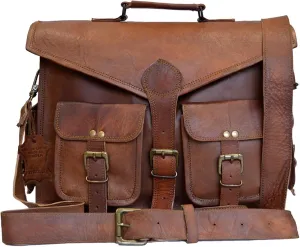 Madosh, Men's Leather Briefcase Crossbody Bag Professional Laptop Messenger Bag Vintage Shoulder Satchel Handbag