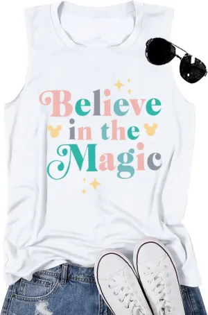 Magic Tank Tops Magic Kingdom Shirts Women Cute Believe in Magic Graphic Vest Summer Sleeveless Vacation Tanks Tops