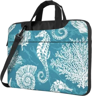 Marine Shells Seahorse Coral Practical 13-15.6 Inch Laptop Bag For Man And Women, Computer Messenger Bag, Trendy Shoulder Strap Design