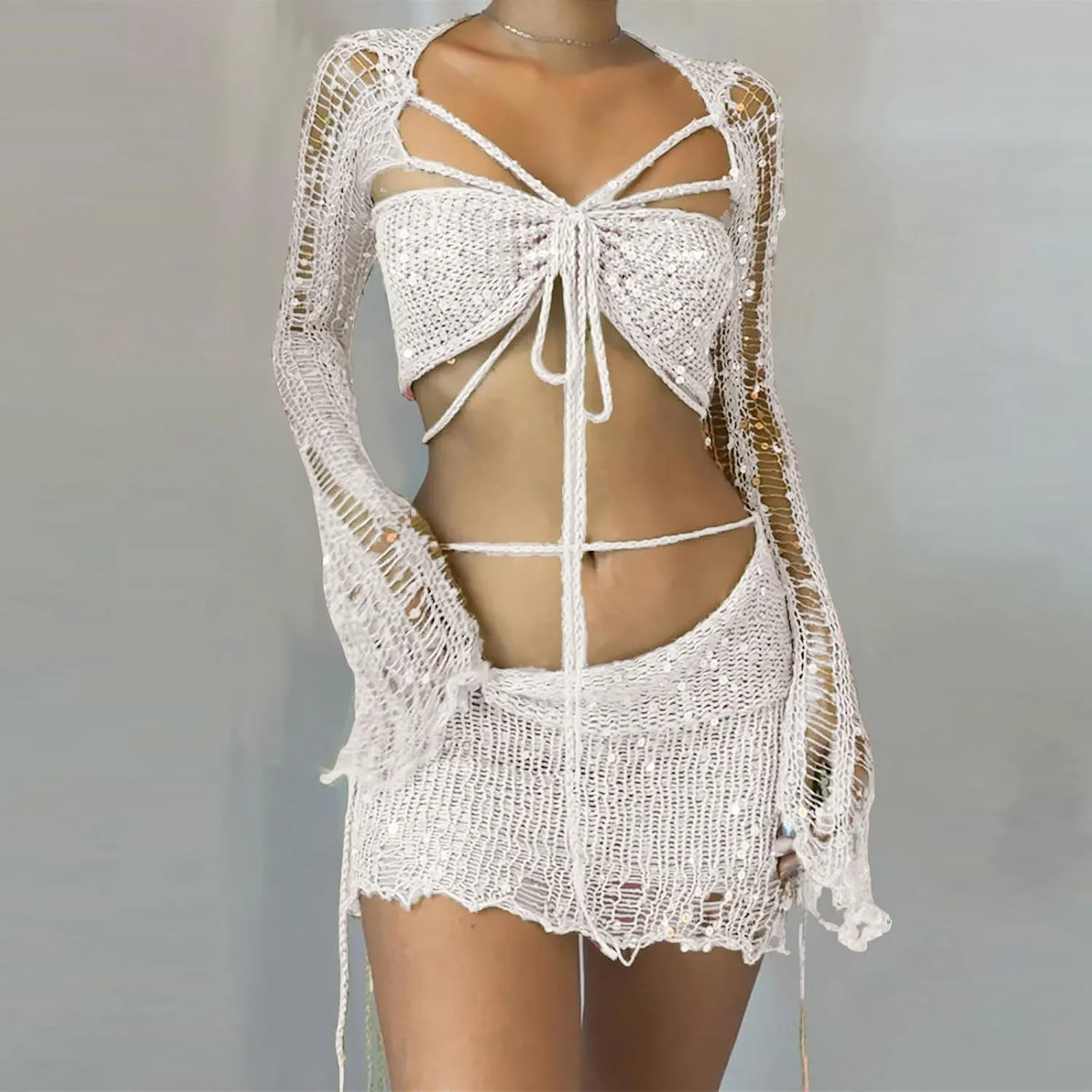 Matching Formal Disco Club Sets for Women Top Skirts Swimwear Kimono Coverups Sets Women