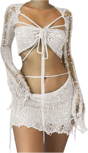 Matching Formal Disco Club Sets for Women Top Skirts Swimwear Kimono Coverups Sets Women