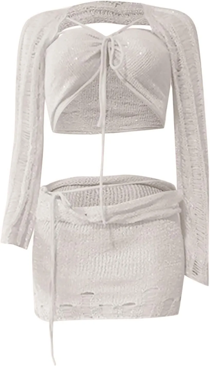 Matching Formal Disco Club Sets for Women Top Skirts Swimwear Kimono Coverups Sets Women