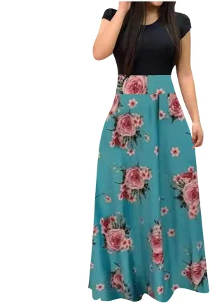Maxi Dresses for Women's Plus Size Boho Floral Dress Beach Sundress Fashion Short Sleeves Midi Swing Party Dress