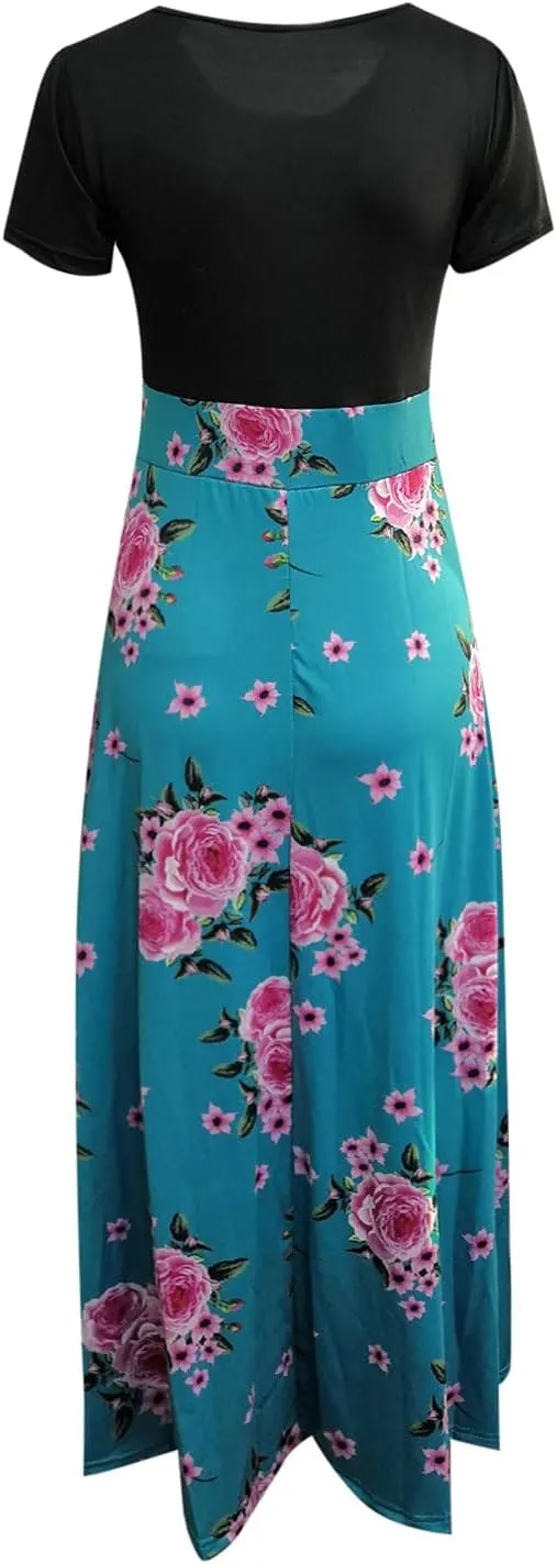 Maxi Dresses for Women's Plus Size Boho Floral Dress Beach Sundress Fashion Short Sleeves Midi Swing Party Dress
